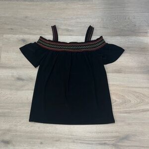 WHBM White House Black Market cold off shoulder crinkle top smocking XXS